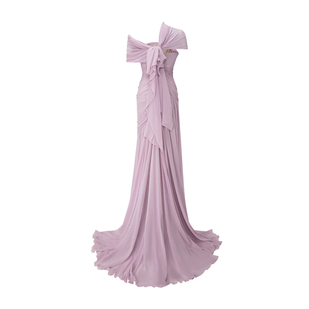Asymmetrical Draped Chiffon Dress