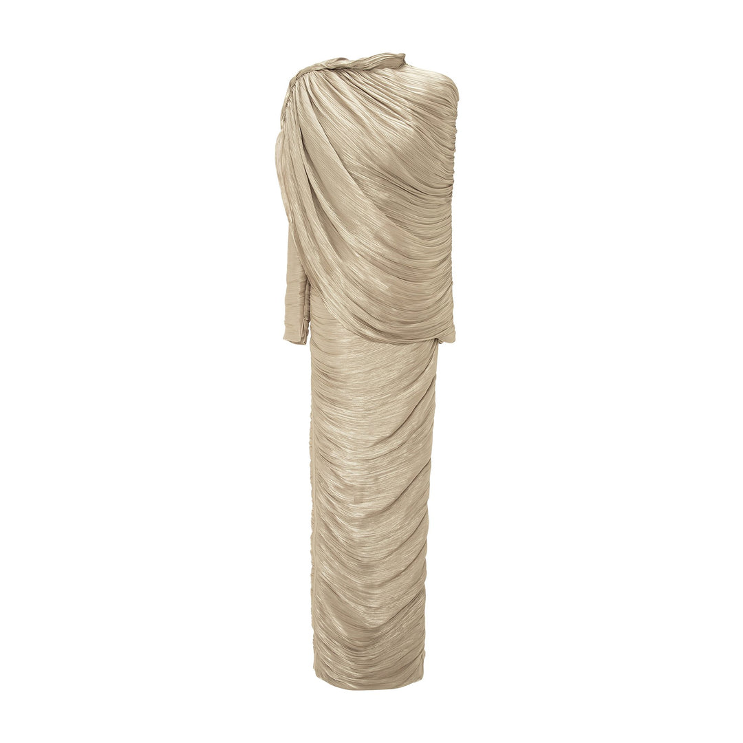 Pleated Silk Dress With Cape