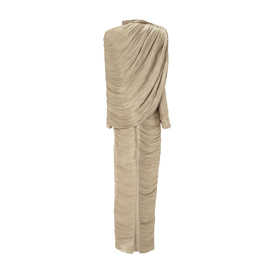Pleated Silk Dress With Cape