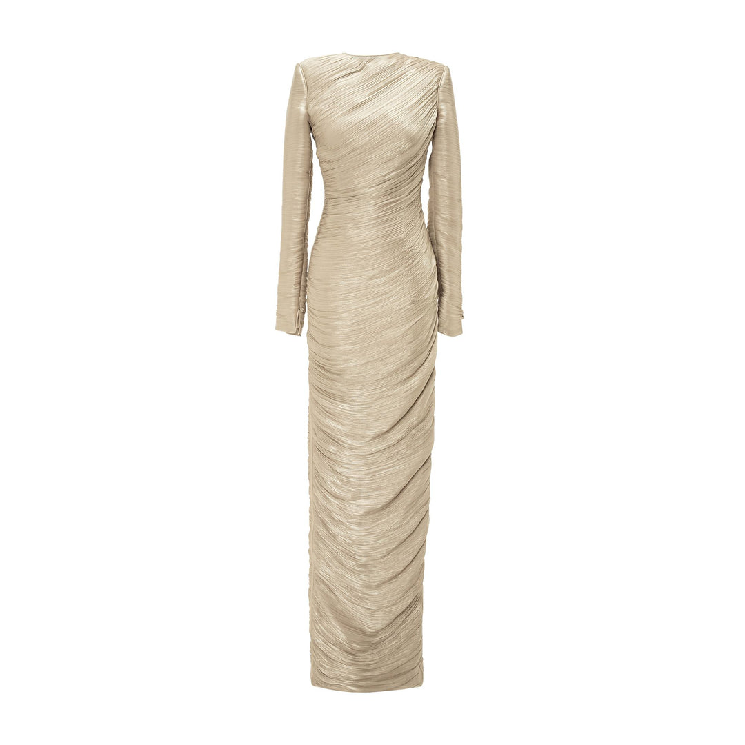 Pleated Silk Dress With Cape