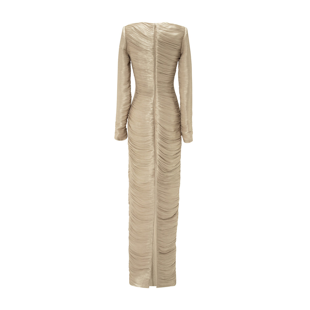 Pleated Silk Dress With Cape