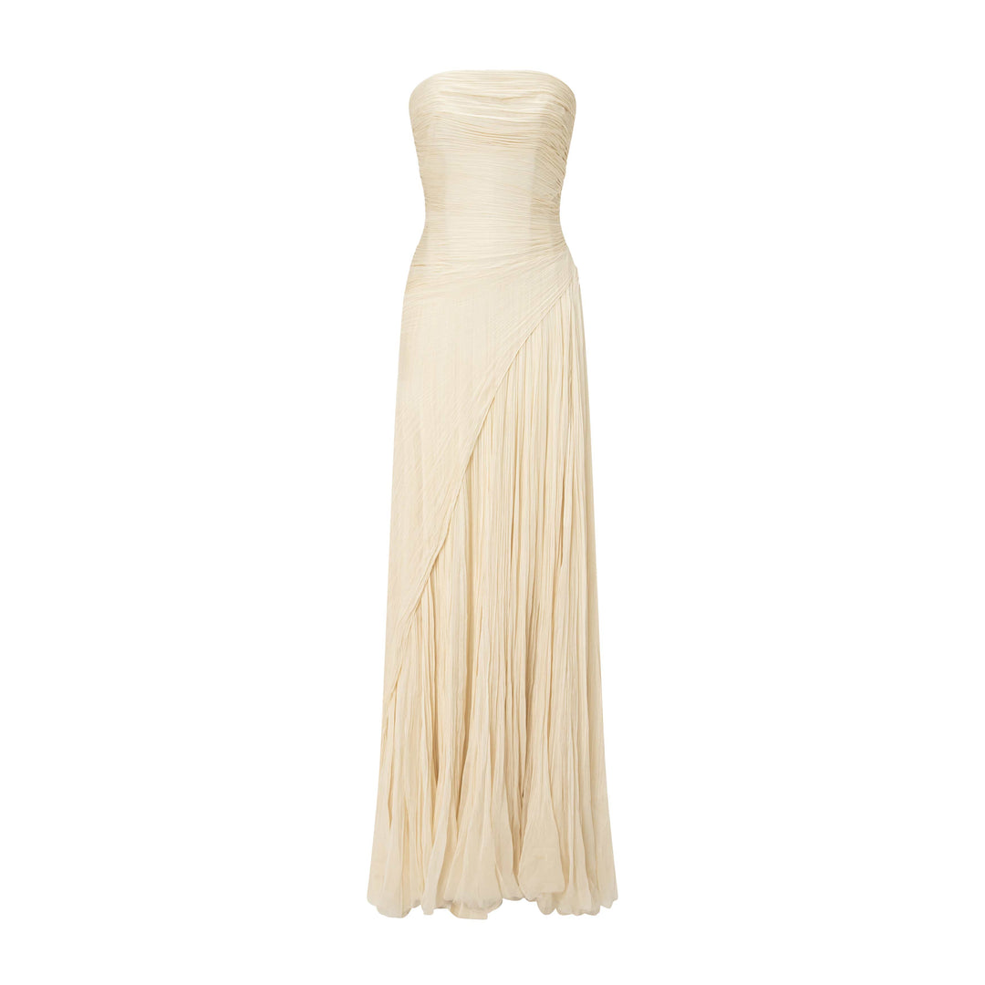 Strapless Silk Georgette Pleated Dress MARMAR HALIM FASHION DESIGN LLC Strapless Silk Georgette Pleated Dress MARMAR HALIM FASHION DESIGN LLC