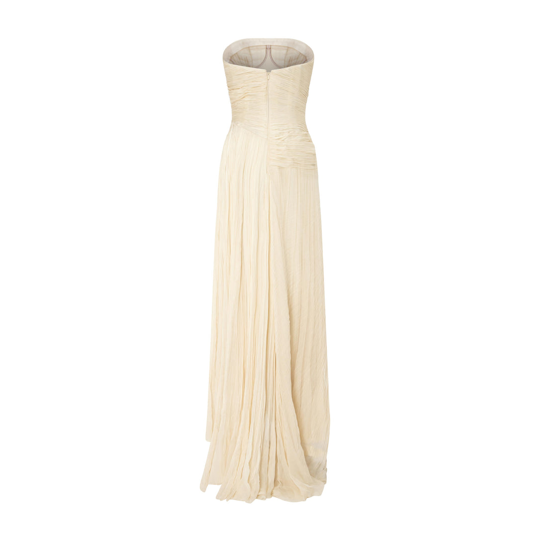 Strapless Silk Georgette Pleated Dress