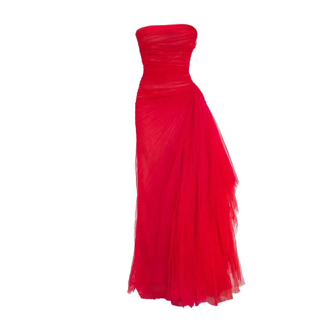 Side Tail Pleated Tulle Gown Blue / 40 Side Tail Pleated Tulle Gown Blue / 40