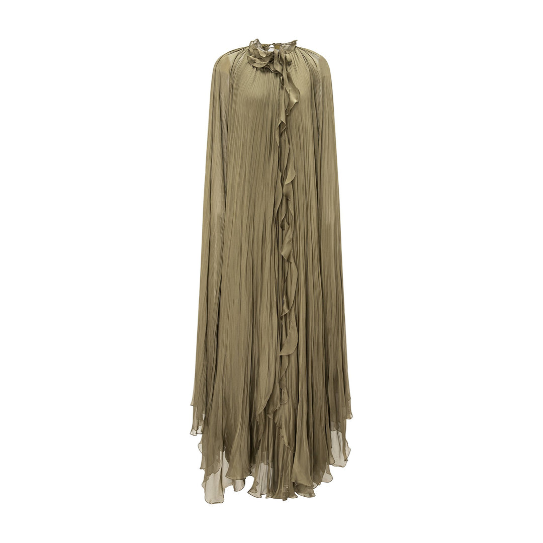 High Neck Pleated Chiffon Silk Dress