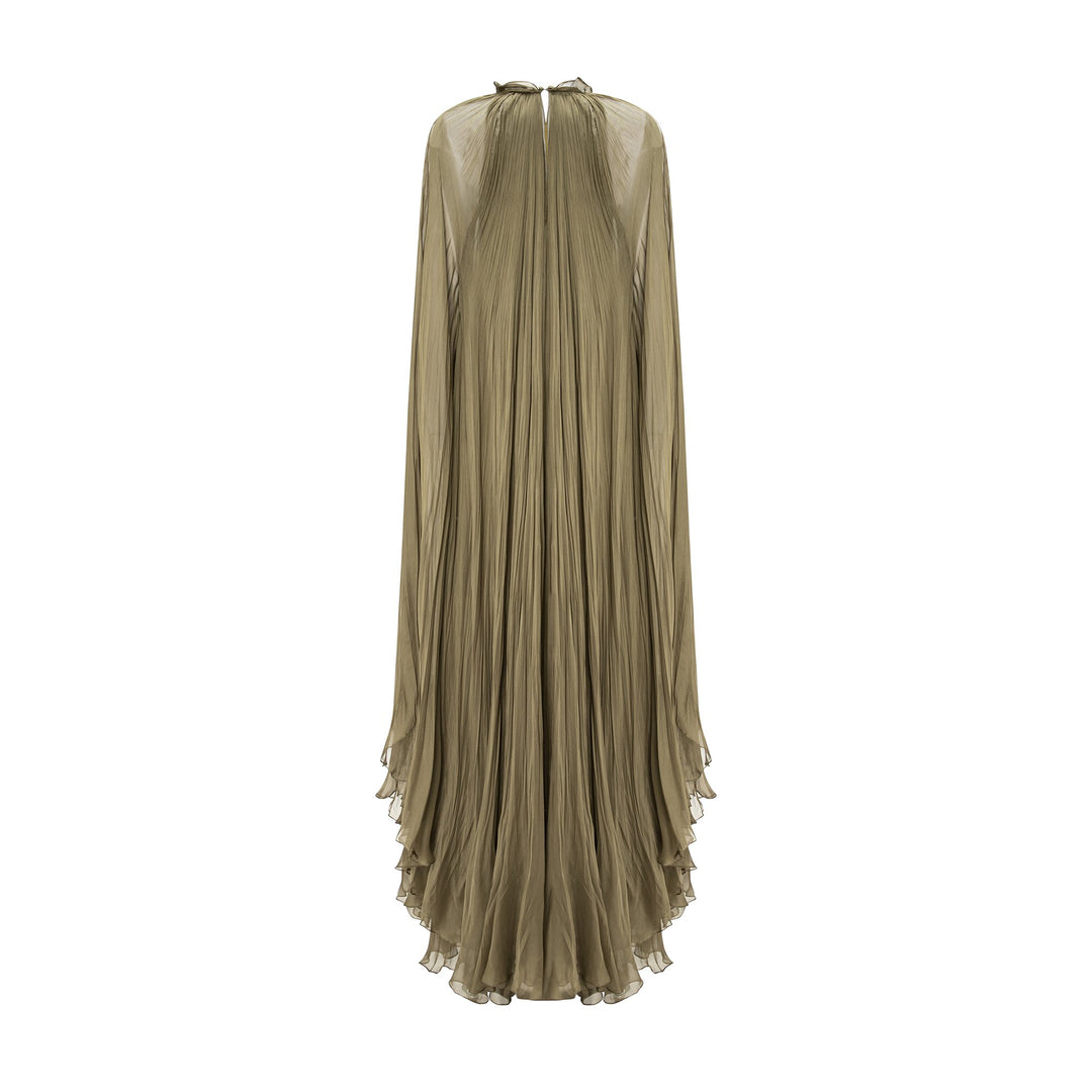 High Neck Pleated Chiffon Silk Dress