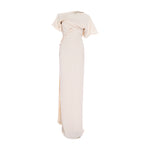 Load image into Gallery viewer, Dropped shoulder - draped Crepe dress with embroidery detail on the back strap
