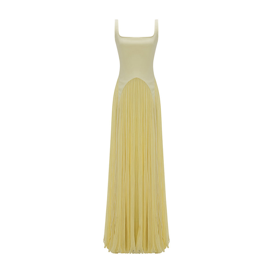Crepe HAND PLEATED SILK GEORGETTE A-LINE DRESS Yellow / 34 / Crepe Crepe HAND PLEATED SILK GEORGETTE A-LINE DRESS Yellow / 34 / Crepe