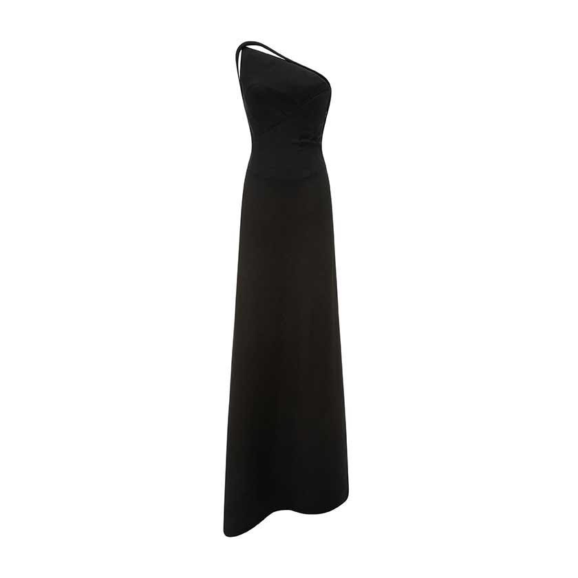 Asymmetrical Crepe Backless Dress With Embroidered Back Straps