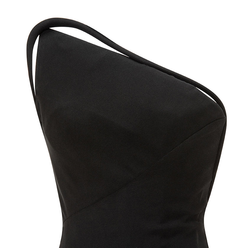 Asymmetrical Crepe Backless Dress With Embroidered Back Straps