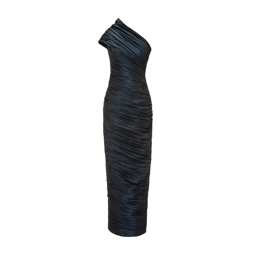 One Shoulder Pleated Taffeta Dress