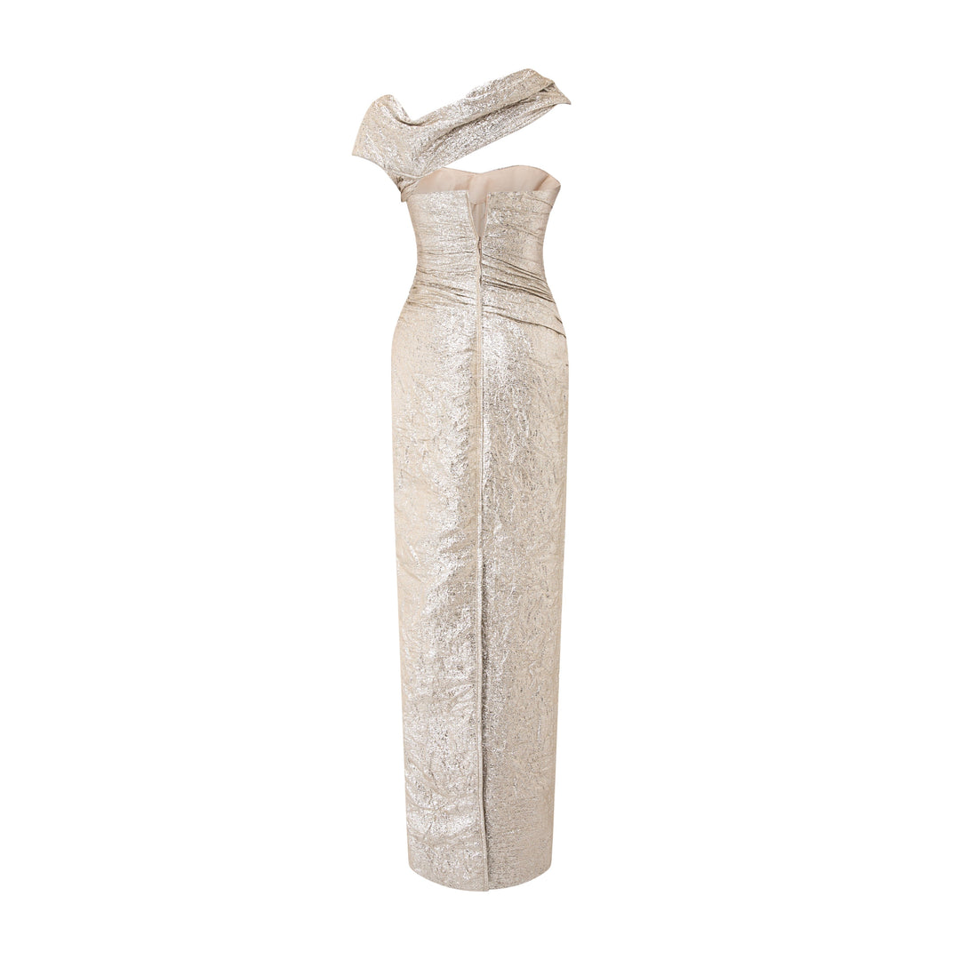 Asymmetrical Metallic Brocade Dress