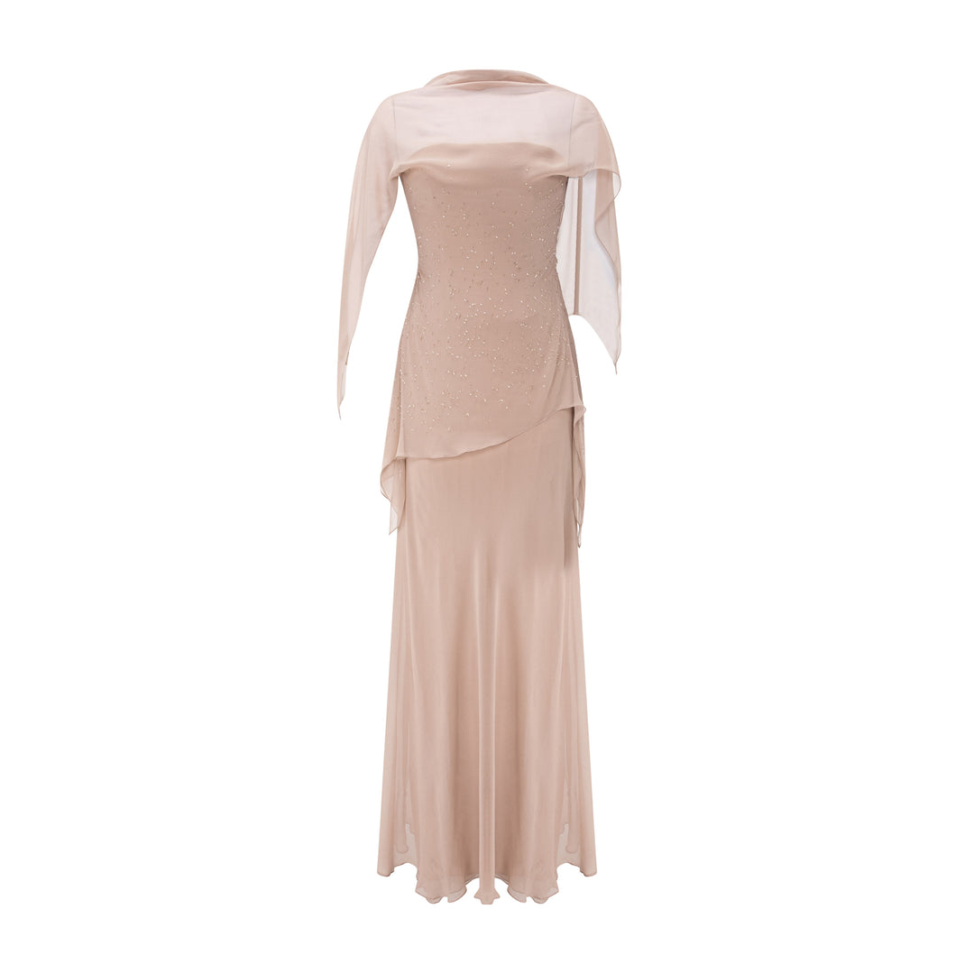 Off-Shoulder Chiffon Dress With Embroidery
