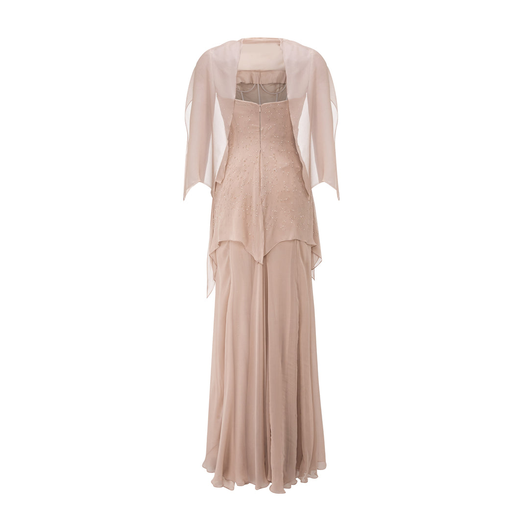Off-Shoulder Chiffon Dress With Embroidery