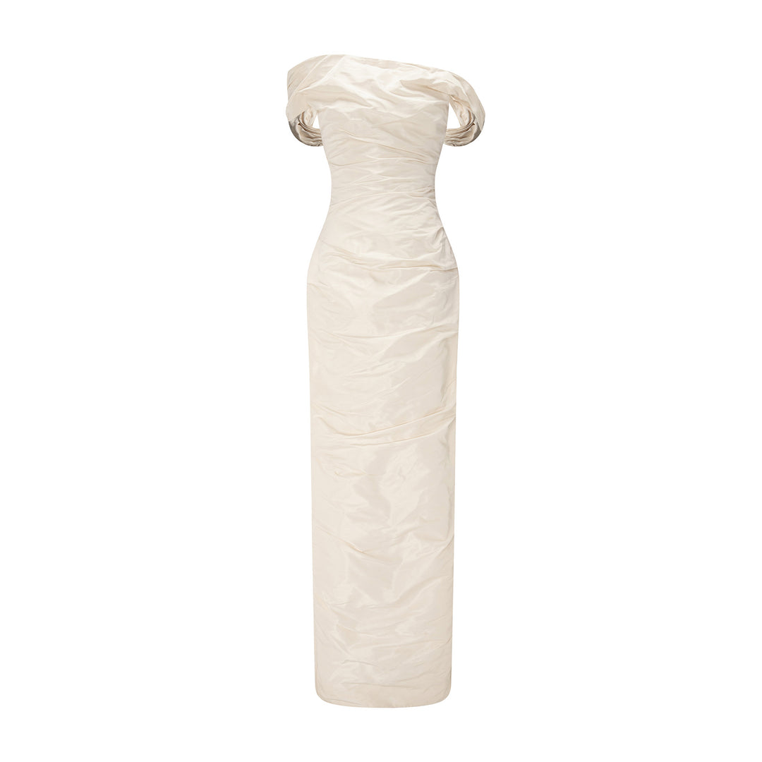 Off-Shoulder Taffeta Dress With Wire Outline