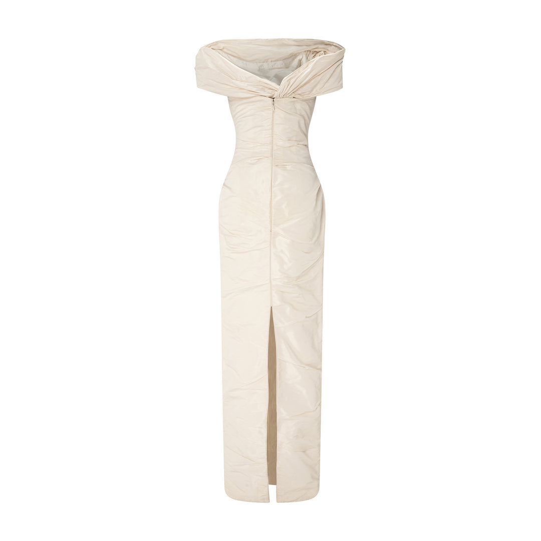Off-Shoulder Taffeta Dress With Wire Outline