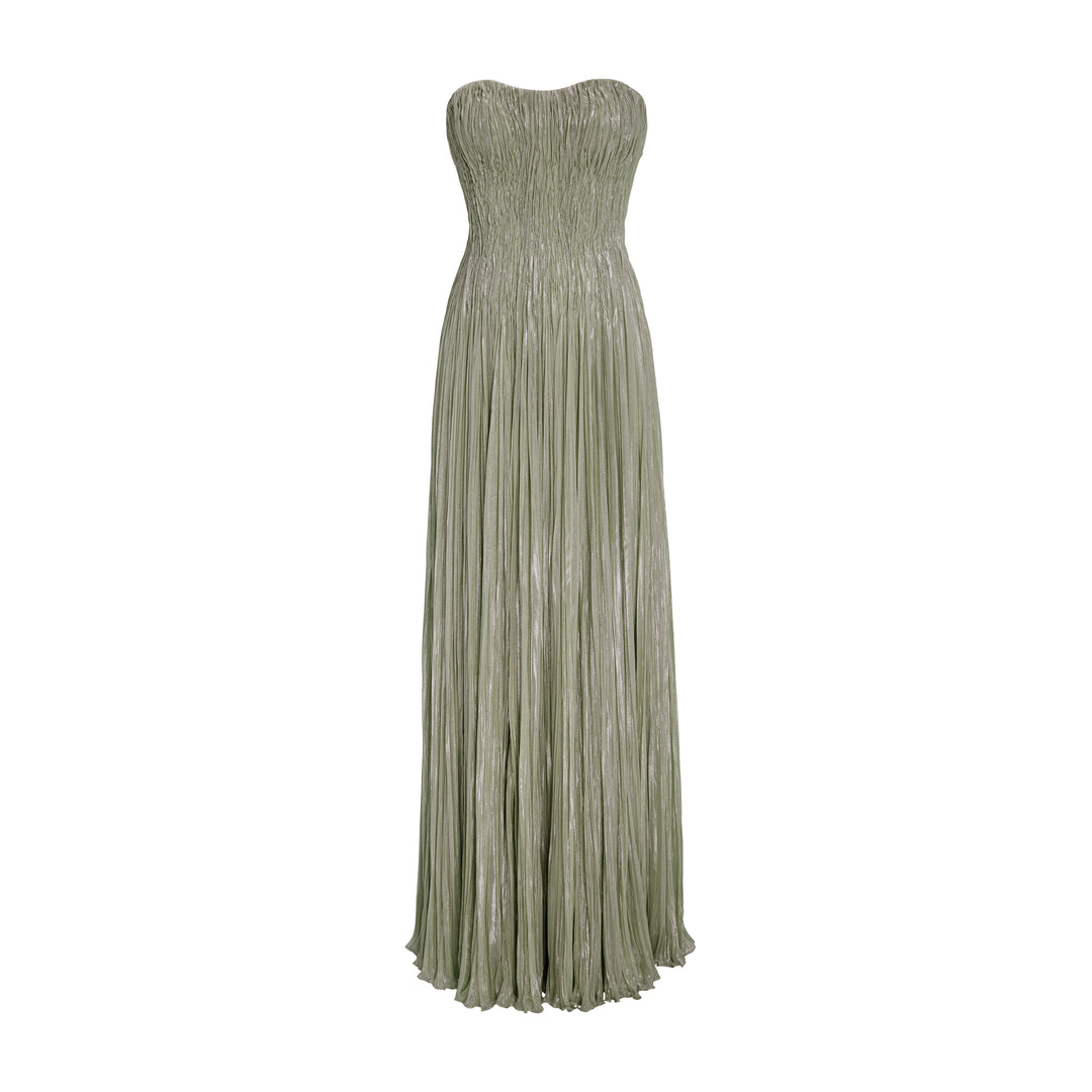 silk dress grey Pleated Foil Fabric Silk Gown Army_Green / 34