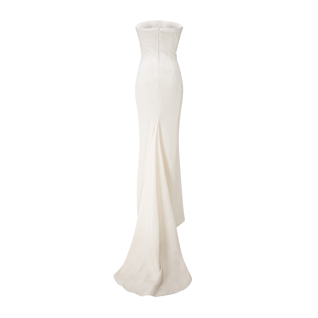Strapless Crepe With Satin Detail Dress With Scarf
