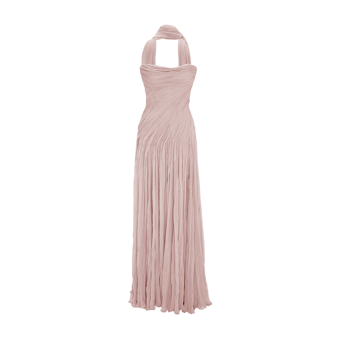 Strapless Hand Pleated Silk Gown