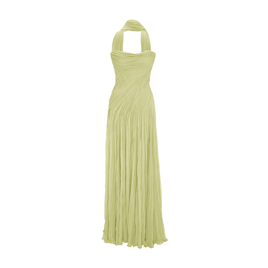 Strapless Hand Pleated Silk Gown