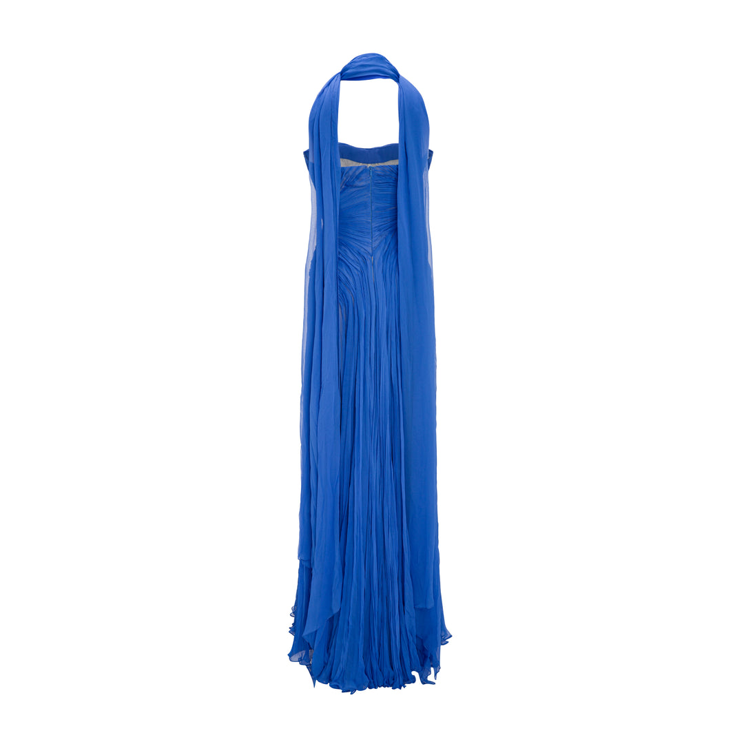 Strapless Hand Pleated Silk Gown