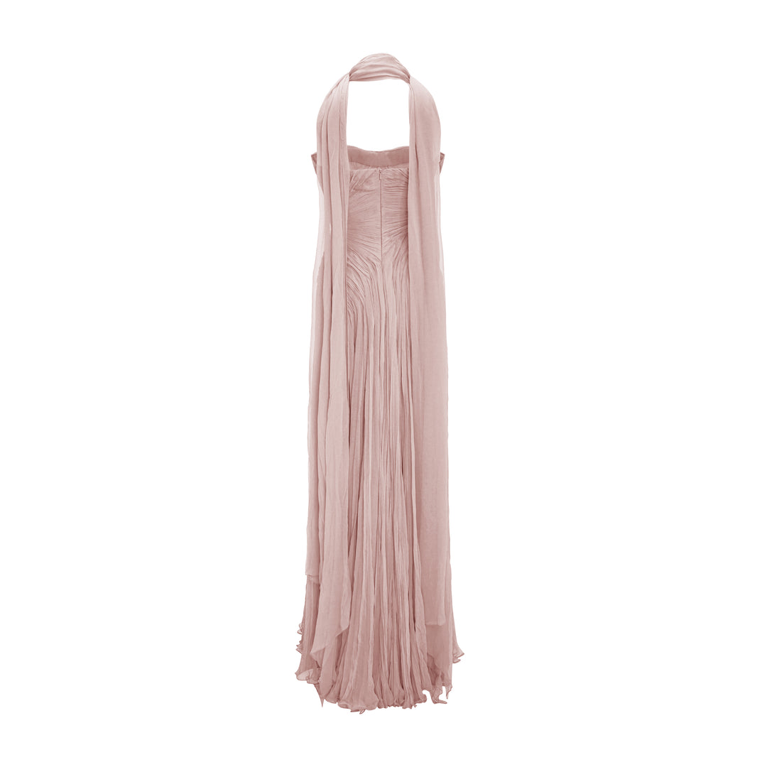 Strapless Hand Pleated Silk Gown