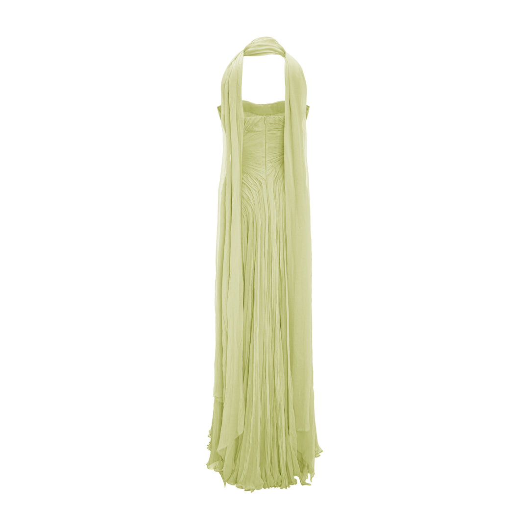 Strapless Hand Pleated Silk Gown