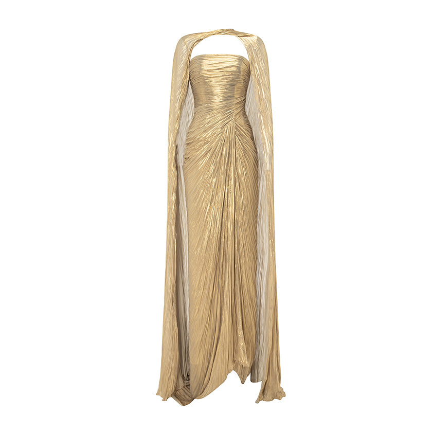 Strapless Pleated Silk Dress With Slit And Detachable Cape Rusty_Pink / 38 / Foil Fabric Strapless Pleated Silk Dress With Slit And Detachable Cape Rusty_Pink / 38 / Foil Fabric