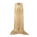 Load image into Gallery viewer, Strapless Pleated Silk Dress With Slit And Detachable Cape