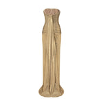 Load image into Gallery viewer, Strapless Pleated Silk Dress With Slit And Detachable Cape