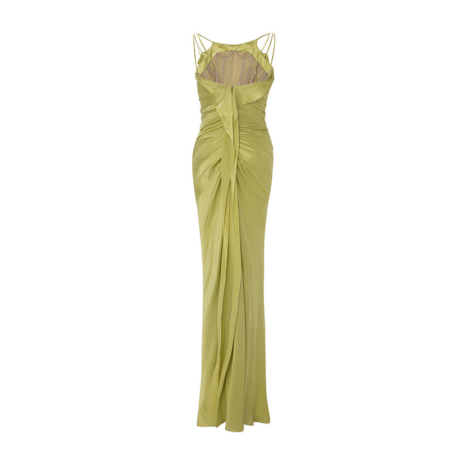 SILK SATIN DRAPED DRESS WITH DETAILED BACK