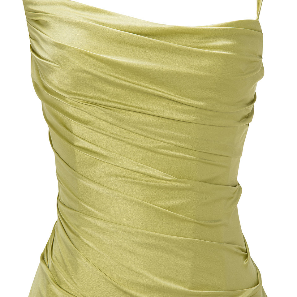 SILK SATIN DRAPED DRESS WITH DETAILED BACK