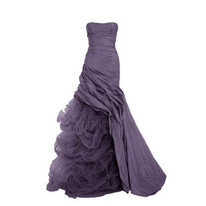 Strapless Italian Tafeta draped gown with hand pleated Tulle underneath