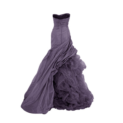 Strapless Italian Tafeta draped gown with hand pleated Tulle underneath