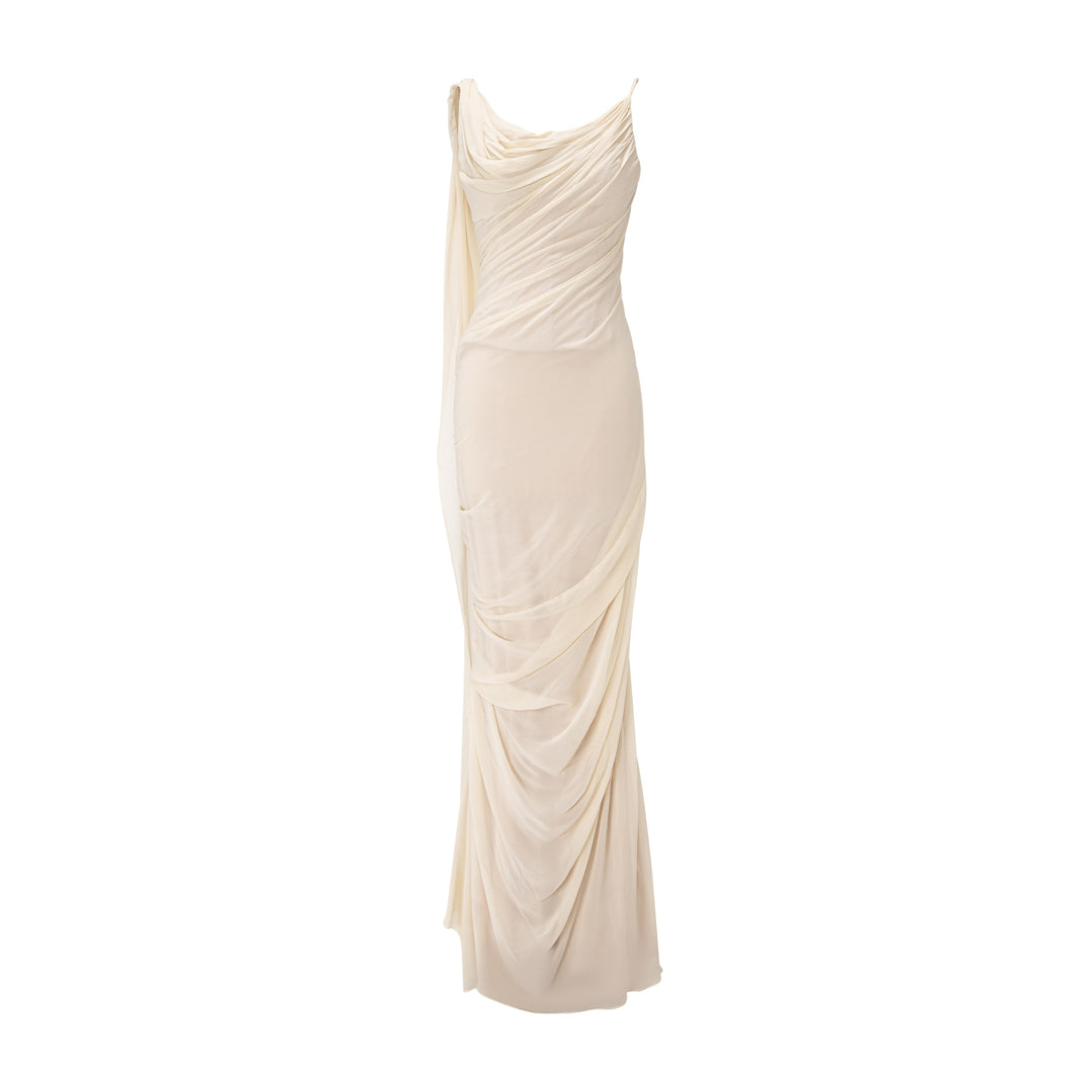 Asymmetrical Draped Chiffon Dress