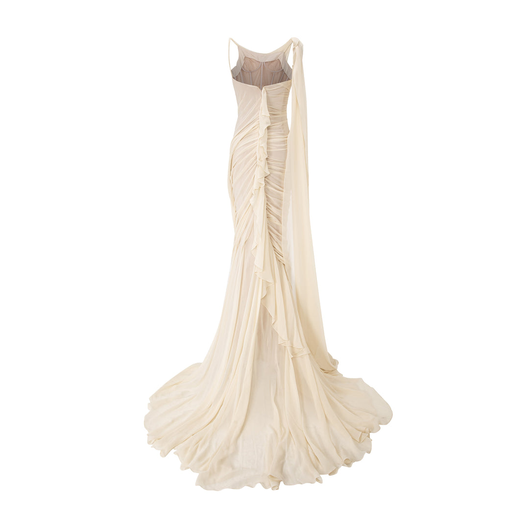 Asymmetrical Draped Chiffon Dress