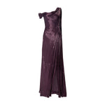 Load image into Gallery viewer, Hand pleated draped Satin-like gown with one shoulder cape
