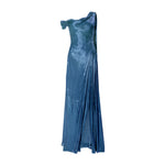 Load image into Gallery viewer, Hand pleated draped Satin-like gown with one shoulder cape
