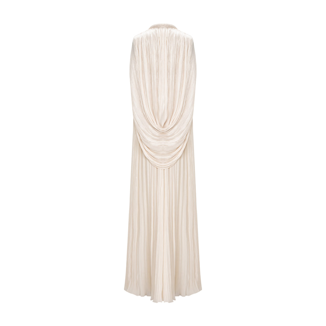 Cape Styled With Strapless Hand Pleated Silk Dress
