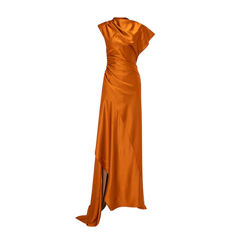 Asymmetrical Satin Dress – MARMAR HALIM