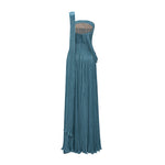 Load image into Gallery viewer, STRAPLESS SILK ROSEYA PLEATED DRESS WITH CAPE ATTACHED
