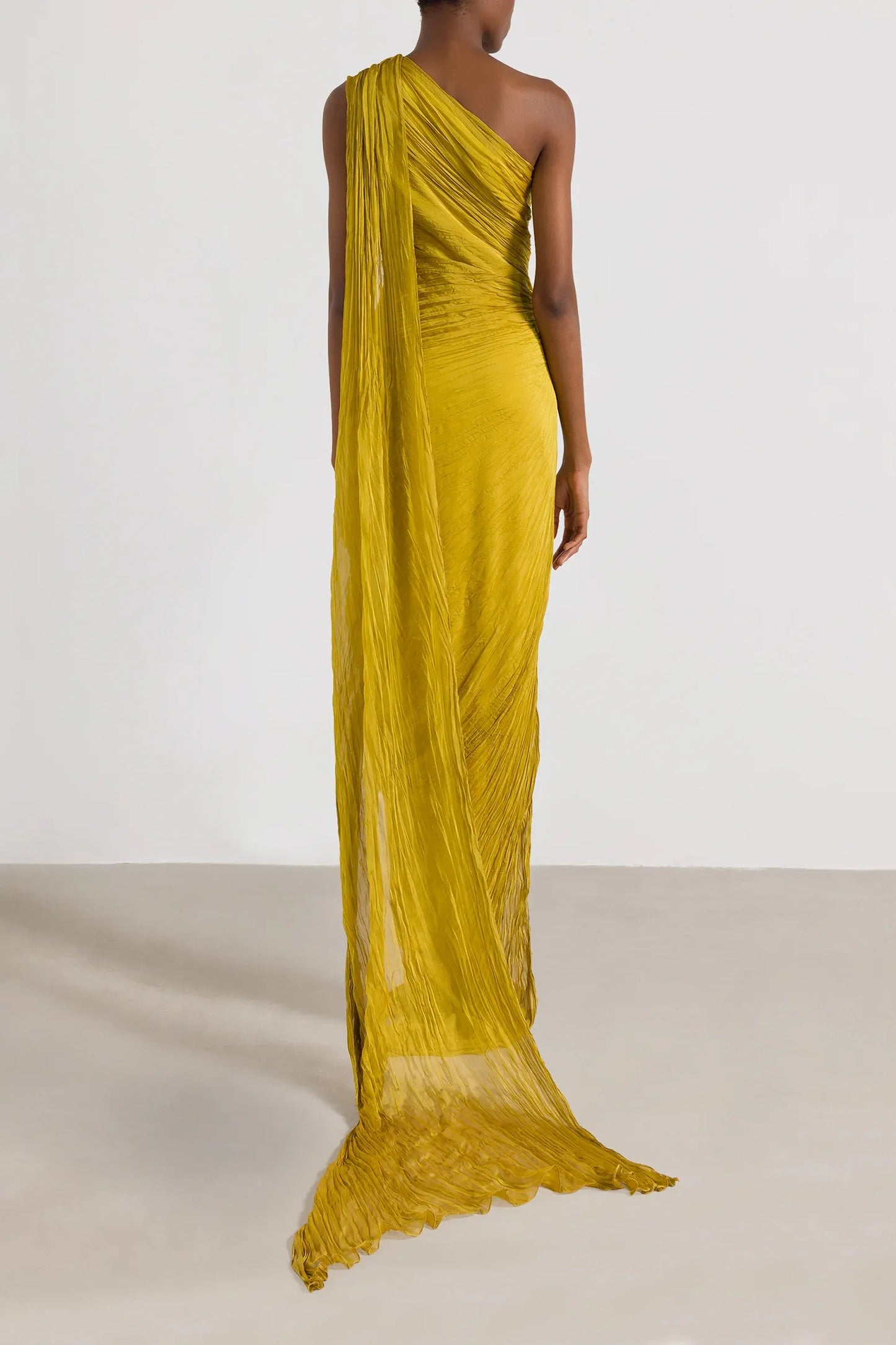one shoulder pleated chiffon couture long dress