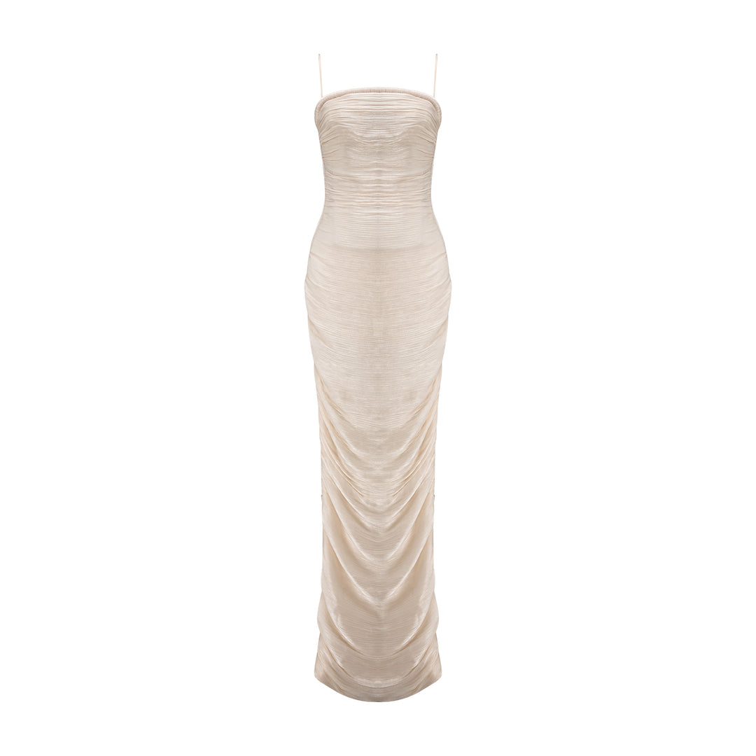 Straight Cut Pleated Silk Dress