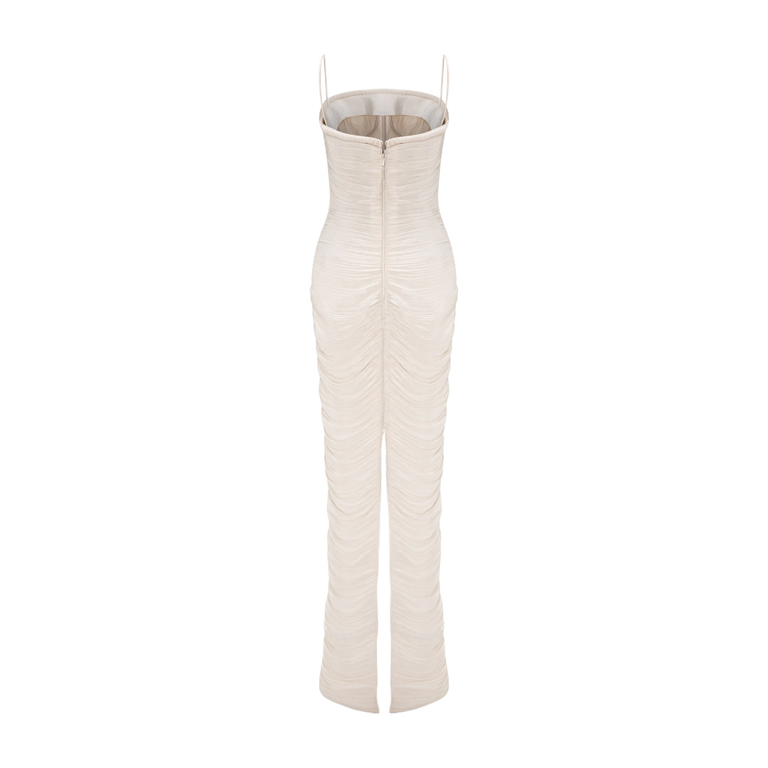 Straight Cut Pleated Silk Dress