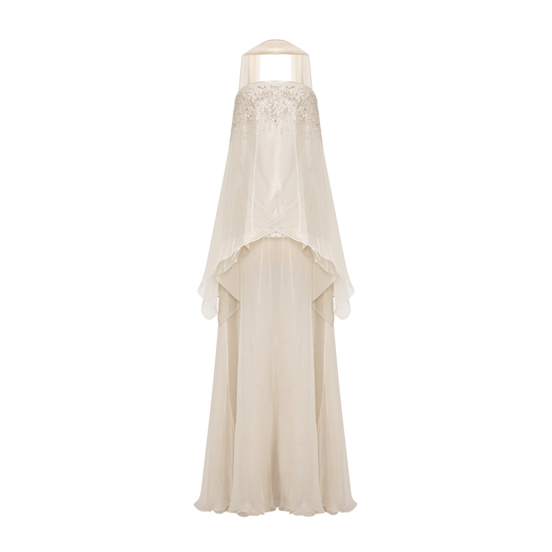Strapless Silk Chiffon Dress With Embroidery