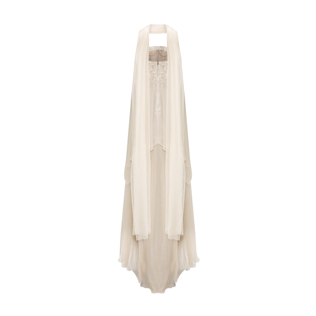 Strapless Silk Chiffon Dress With Embroidery
