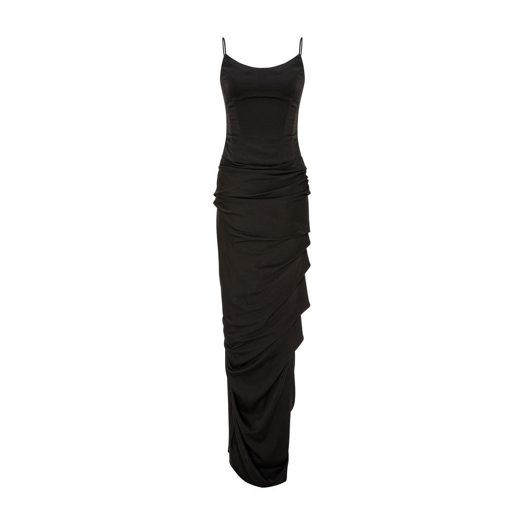 Satin Dress With Train Detailed