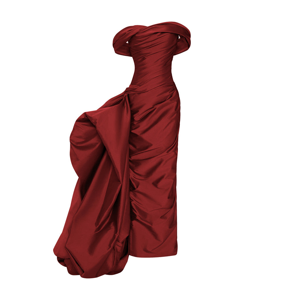 DRAPED TAFFETA WITH SIDE TAIL GOWN