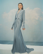 CAMILA - DRAPED SATIN GOWN WITH STRUCTURED COLLAR
