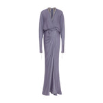 Load image into Gallery viewer, CAMILA - DRAPED SATIN GOWN WITH STRUCTURED COLLAR
